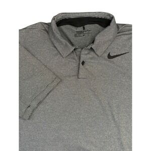 Nike Golf Polo Shirt Mens Large Grey Black Striped Dri-FIT Standard Fit Vented